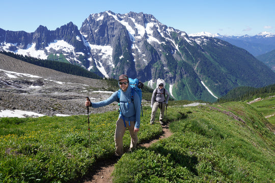 Mountaineers hiking to Boston Basin in the North Cascades, Washington with Blackbird Guides