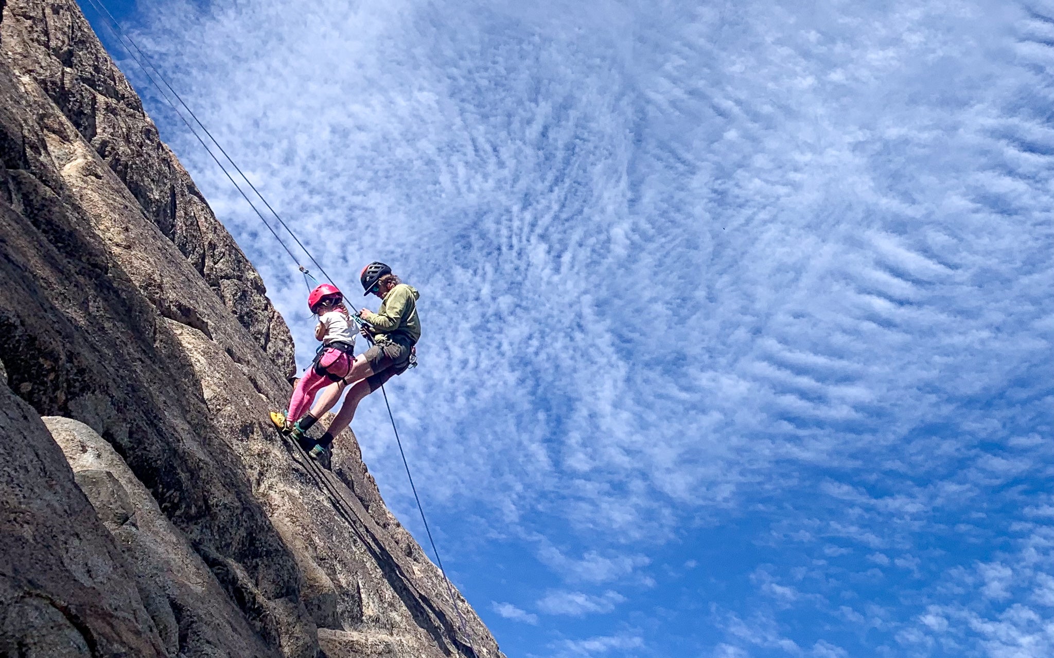 Rock Guide in Tahoe working on a group rock climbing program at Donner Summit in Tahoe