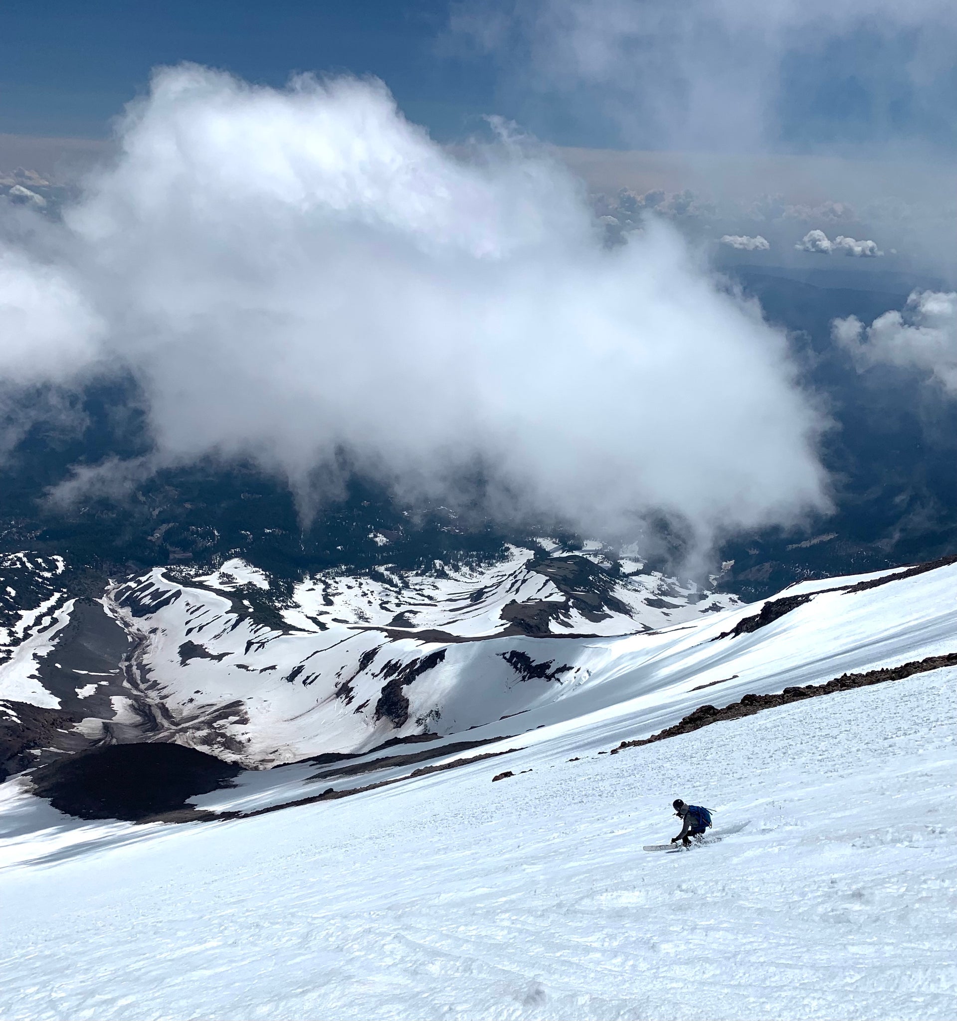 Mount Shasta spring skiing for thousands of feet in corn snow after summiting