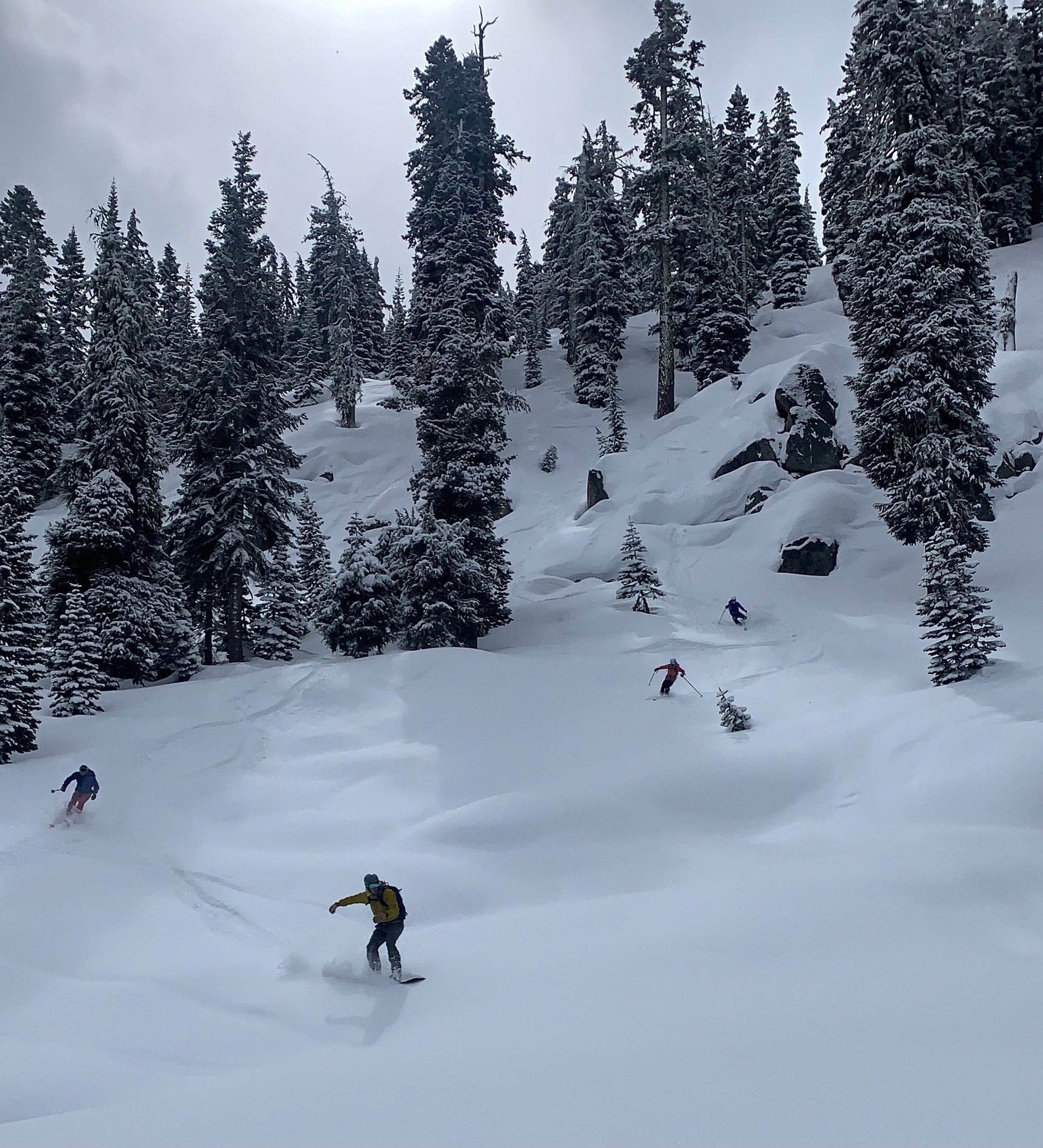 Backcountry skiing and splitboarding fresh snow at the Frog Lake Huts in Truckee, California