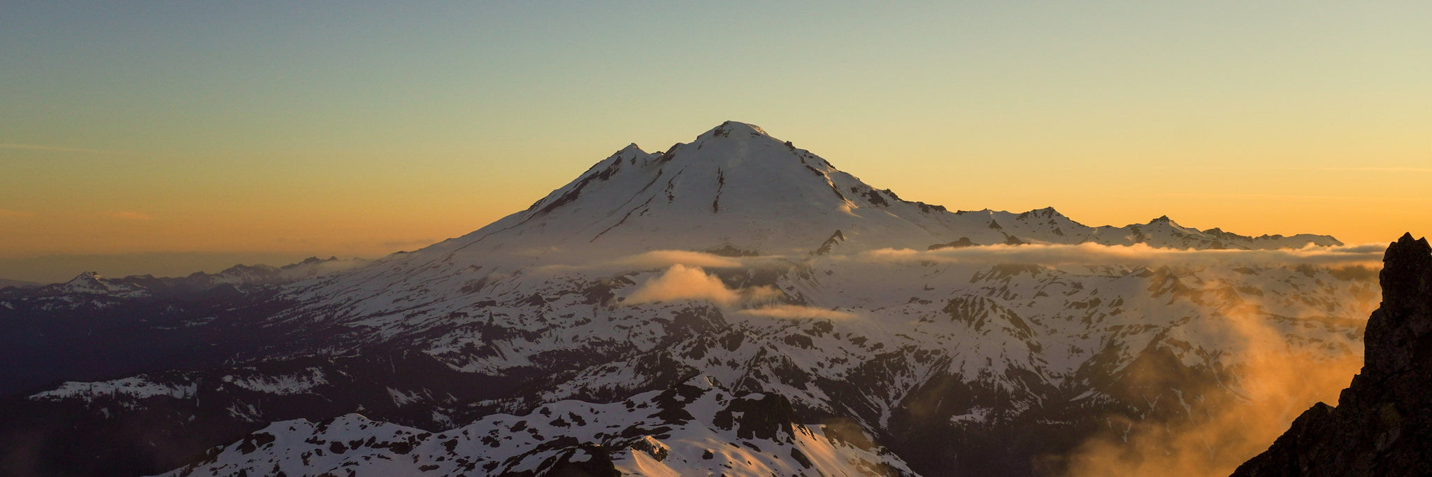 Sunset on Mount Baker from the Winnie's Slide bivy of Mount Shuksan's Fisher Chimneys route