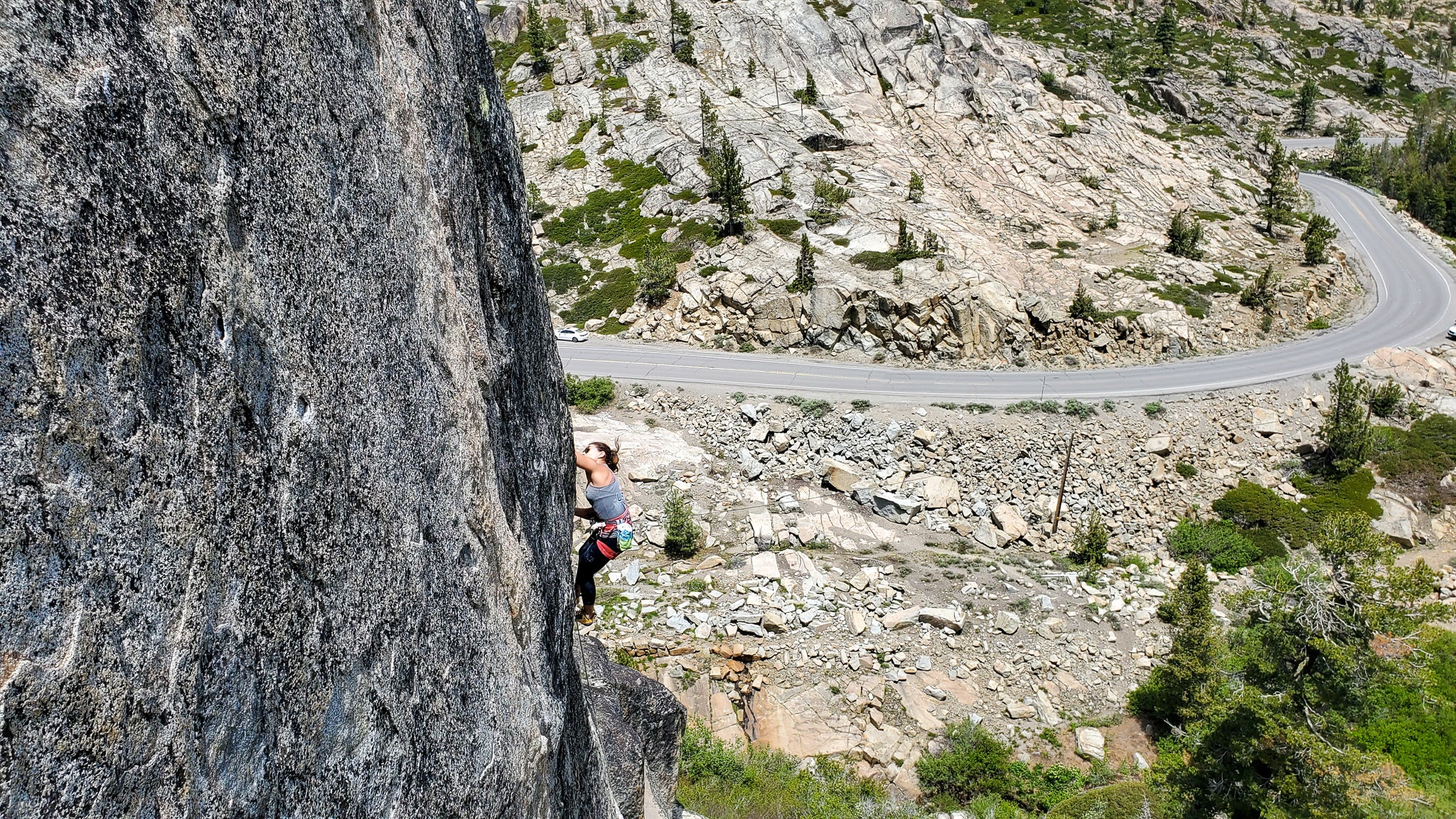Climbing granite with a rock climbing guide on Donner Summit in Truckee, CA