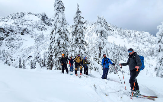 Backcountry Skiers near Snow Lake Divide at Snoqualmie Pass