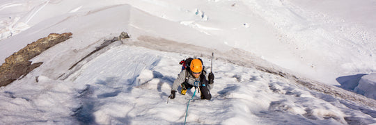 A climber being guided during an alpine climb of Mount Baker’s North Ridge